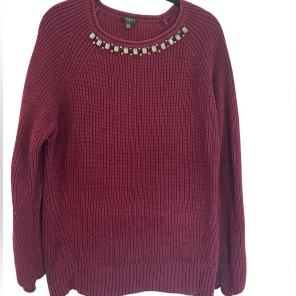 Talbots Burgundy Embellished Burgundy Crew Sweater in size XLP